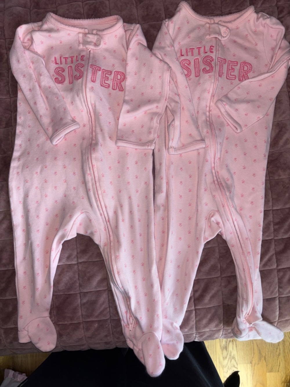 child of mine Pink "Little Sister" Footed One-Piece Pajama
